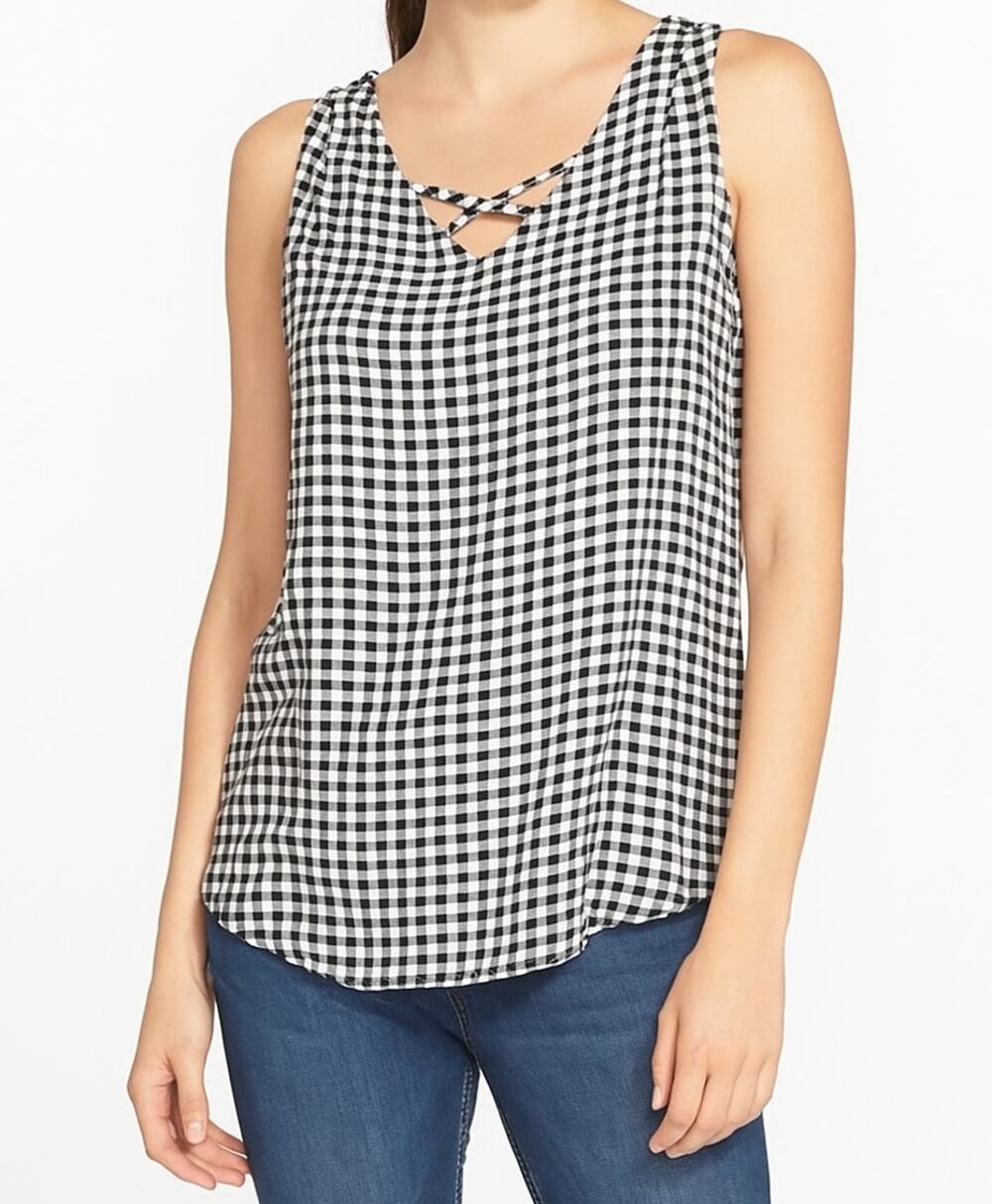 a.n.a. A New Approach Womens XS Sleeveless Rayon Top Black White Check